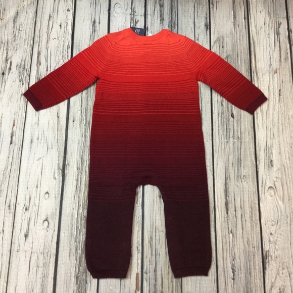 Gap Boys 0-3 3-6 6-12 12-18 18-24 Month Red Striped Faded Sweater Romper - Picture 4 of 5